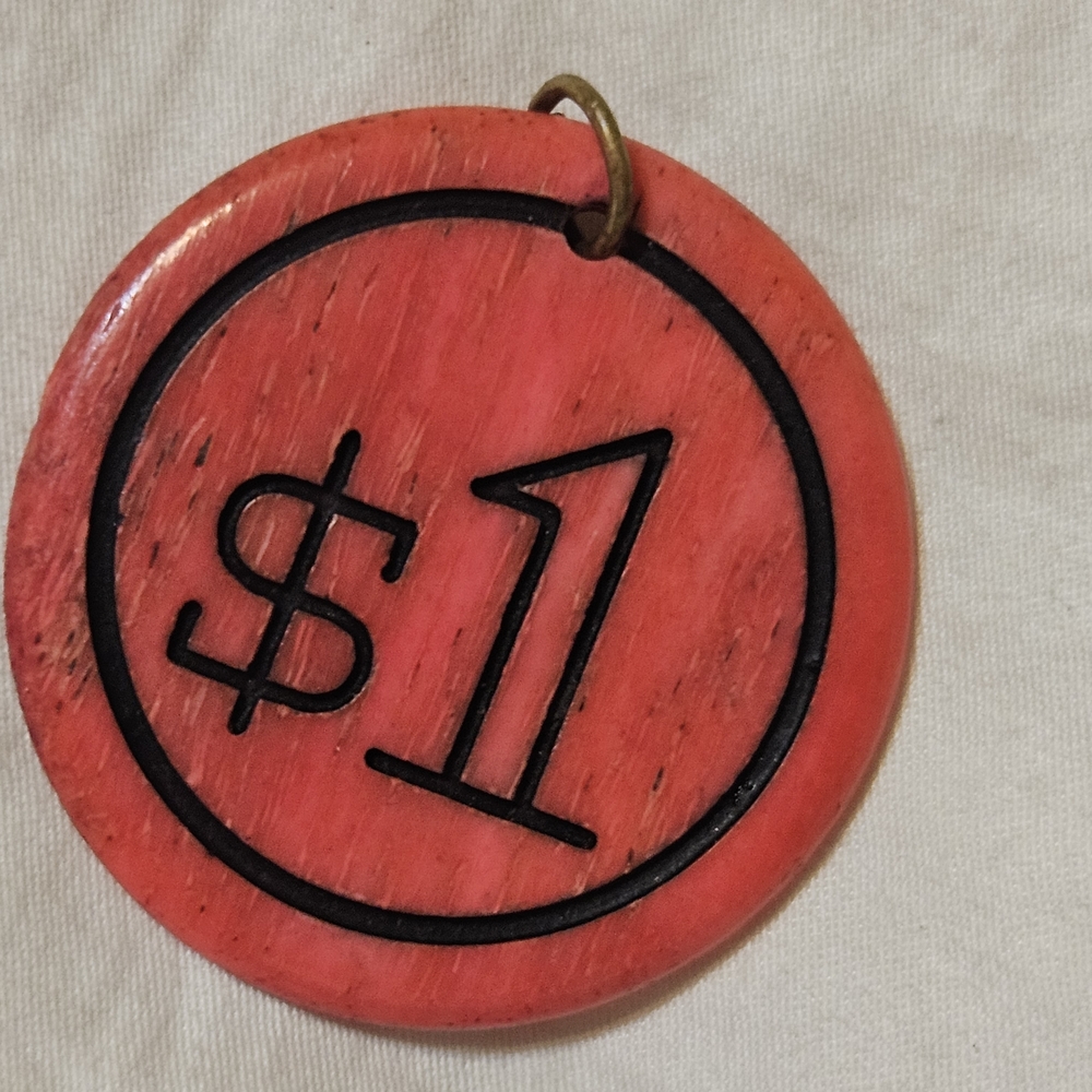 Vintage midcentury hand carved bone poker chip $1 initial CM Pendant